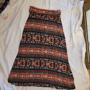 MOSSIMO Aztec Patterned Multi-Roll Waist Slip-On Maxi Skirt EUC